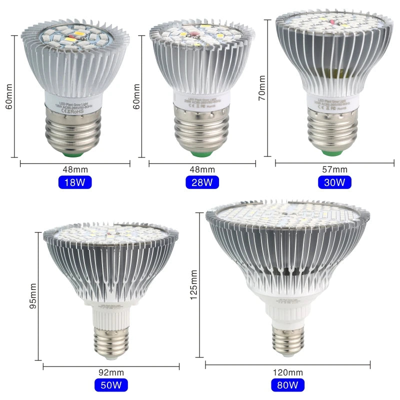 LED Grow Light E27 Full Spectrum | Hydroponic Plant Lamp 18W 28W 30W ...
