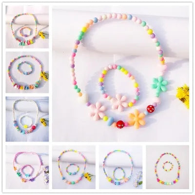 1 bag of mixed hair  New Fashion Acrylic Bead Flower Children Necklace Color Bead Children Bracelet Necklace Set