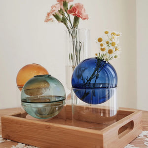 Round Glass Vase Potted Decoration Nordic Style Decorative Vase Hydroponic Terrarium Arrangement Container Flower Table Vase