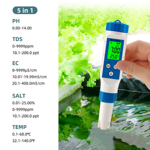 PH EC TDS Salinity TEMP Meter Digital Water Quality Tester Smart Online Blue Tooth Monitor APP Control for Aquariums Hydroponics