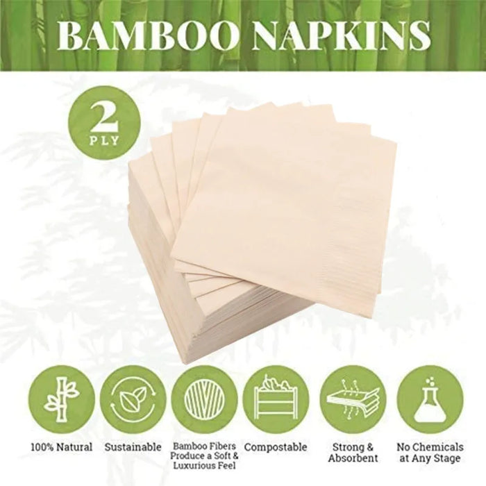 100% Compostable and Eco-friendly Bamboo Dinner Napkins Perfect for Everyday Dinning,Beverages or Cocktail Disposable