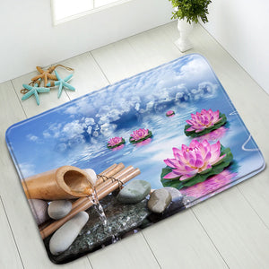 Zen Plant Flower Door Mats Bamboo Lotus Orchid Running Water Spa Garden Scenery Kitchen Rug Bathroom Decor Non-slip Bath Mat Set