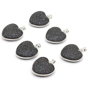 2021 New Black Lava Stone Pendant Heart Oval Drop-shaped Natural Volcanic Rock Charms for DIY Pendants Necklace Making Jewelry