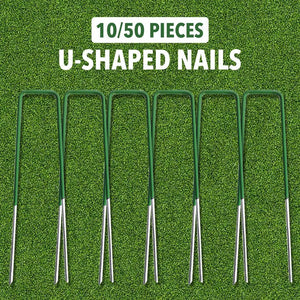 50pc Garden U Pins carbon steel Galvanised Half Green Artificial Grass Turf Pegs Sunshade Net Artificial Turf Fixing Staple