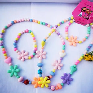 1 bag of mixed hair  New Fashion Acrylic Bead Flower Children Necklace Color Bead Children Bracelet Necklace Set