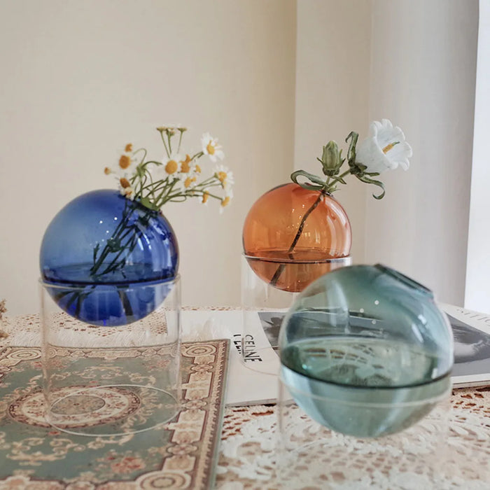 Round Glass Vase Potted Decoration Nordic Style Decorative Vase Hydroponic Terrarium Arrangement Container Flower Table Vase