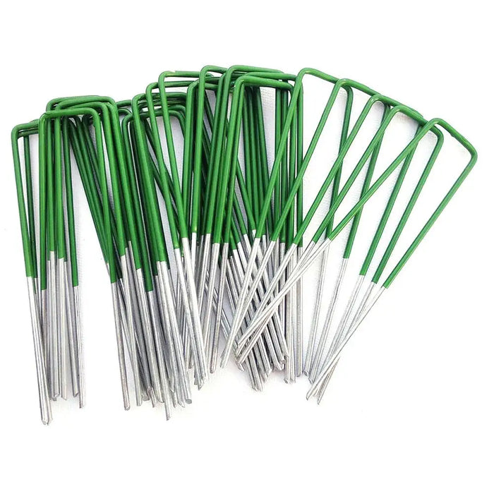 50pc Garden U Pins carbon steel Galvanised Half Green Artificial Grass Turf Pegs Sunshade Net Artificial Turf Fixing Staple