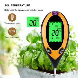 Yieryi Digital 4 In 1 Soil PH Meter Moisture Monitor Temperature Sunlight Tester for Gardening Plants Farming with Blacklight