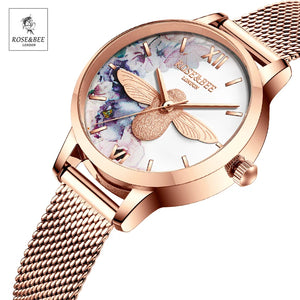 Chrysanthemum Flowers Garden Fashion Ladies Wristwatches Black Leather Rose Gold Case Japan Quartz Wrist Watches for Women