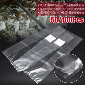 100Pcs PVC Mushroom Grow Bag Spawn Media Grow Substrate High Temp Pre Sealable Gardening Planting Supplies