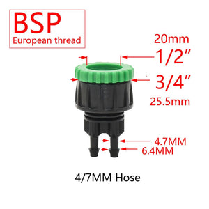 Garden Tap 1/4" Hose Quick Connector 4/7 8/11 16mm Barb Water Pipe Joint 1/2" 1" 3/4" Male Female Thread Drip Irrigation Adapter