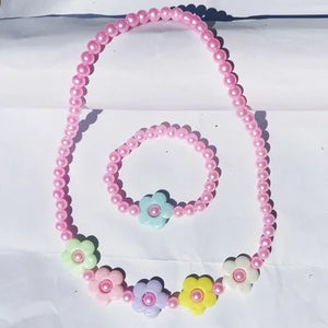 1 bag of mixed hair  New Fashion Acrylic Bead Flower Children Necklace Color Bead Children Bracelet Necklace Set