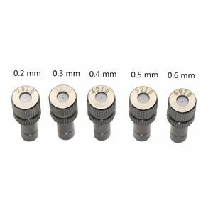 50Pcs 6mm Misting Nozzle 0.1~0.8mm Quick Connect Metal Nozzle Garden Atomization Irrigation Sprinkler Cooling Landscaping Nozzle