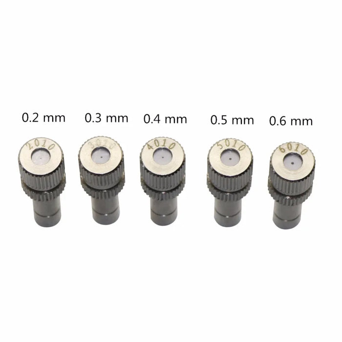 50Pcs 6mm Misting Nozzle 0.1~0.8mm Quick Connect Metal Nozzle Garden Atomization Irrigation Sprinkler Cooling Landscaping Nozzle