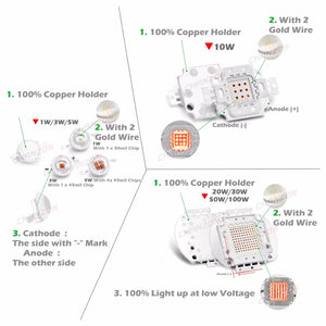 High Power LED Chip Full Spectrum Grow Light Lamp 1W 3W 5W 10W 20W 30W 50W 100W 380nm - 840nm COB Beads for Indoor Plant Growth