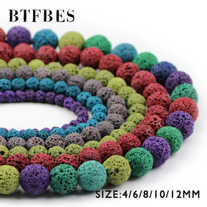 BTFBES Multicolor Optional Colourful Lava Beads Volcanic Rock Natural Stone 4 6 8 10 12mm Beads For Jewelry Making Bracelet DIY