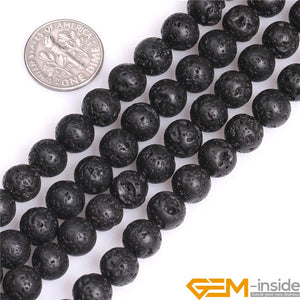 Round Black Volcanic Lava Rock Beads Fashion DIY Beads Natual Stone Beads For Jewelry Making Strand 15" Free Shipping 4mm-20mm