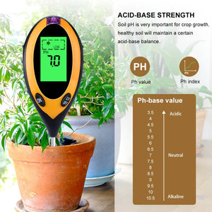 Yieryi Digital 4 In 1 Soil PH Meter Moisture Monitor Temperature Sunlight Tester for Gardening Plants Farming with Blacklight