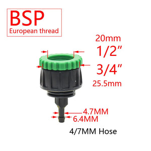 Garden Tap 1/4" Hose Quick Connector 4/7 8/11 16mm Barb Water Pipe Joint 1/2" 1" 3/4" Male Female Thread Drip Irrigation Adapter