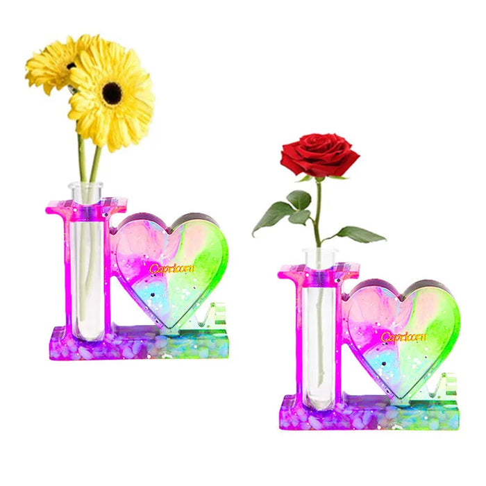 Love Heart Flower Vase Hydroponic Plant Propagation Station Epoxy Resin Mold Decoration Silicone Mould DIY Craft Casting Tool