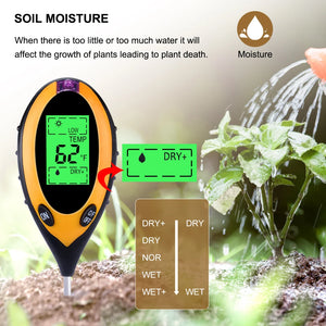 Yieryi Digital 4 In 1 Soil PH Meter Moisture Monitor Temperature Sunlight Tester for Gardening Plants Farming with Blacklight