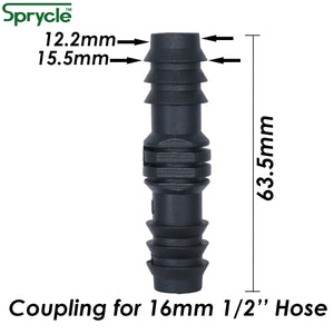 SPRYCLE 10PCS 16mm Couplings Straight Connector Micro Drip Irrigation 1/2'' PE Pipe Tubing Hose Repair Fitting Garden Watering