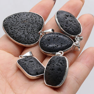 2021 New Black Lava Stone Pendant Heart Oval Drop-shaped Natural Volcanic Rock Charms for DIY Pendants Necklace Making Jewelry