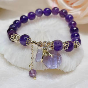 Natural Amethyst Bracelet Women's Zirconia Love Pendant Beads Vintage Strand Bracelets Sister Student Festival Jewelry Gift