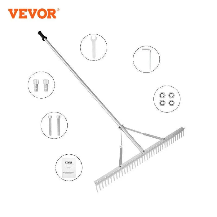 VEVOR Landscape Rake 36" Head Aluminum Landscape Rake Lake Weed Rake with 75" Long Handle for Lawn Care Weeding Lake Garden