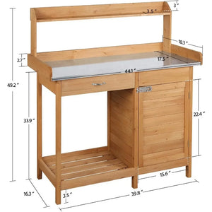 Outdoor Potting Bench Table Work Station Garden Planting with Cabinet & Drawer & Top Shelf & Lower Shelf Natural Wood