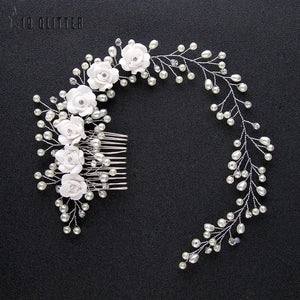 Bridal Wedding Crystal Bride Hair Accessories Pearl Flower Headband Handmade Hairband Beads Decoration Hair Comb For Women