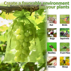 50Pcs Fruit Protection Bags Grape Fruit Netting Bags with Drawstring for Plant Fruit Trees Flower Garden Cover Mesh Bags