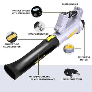 Cordless Leaf Blower 500 CFM 2 x 21V 4.0Ah Battery Charger Turbo Technology Patio Lawn Care Yard Garden Cleaning Adjustable