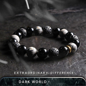 Dark Series Natural Black Onyx Volcanic Rock Map Stone Beads Bracelet Homme Copper Accessories Lava Jewelry for Women Pulsera