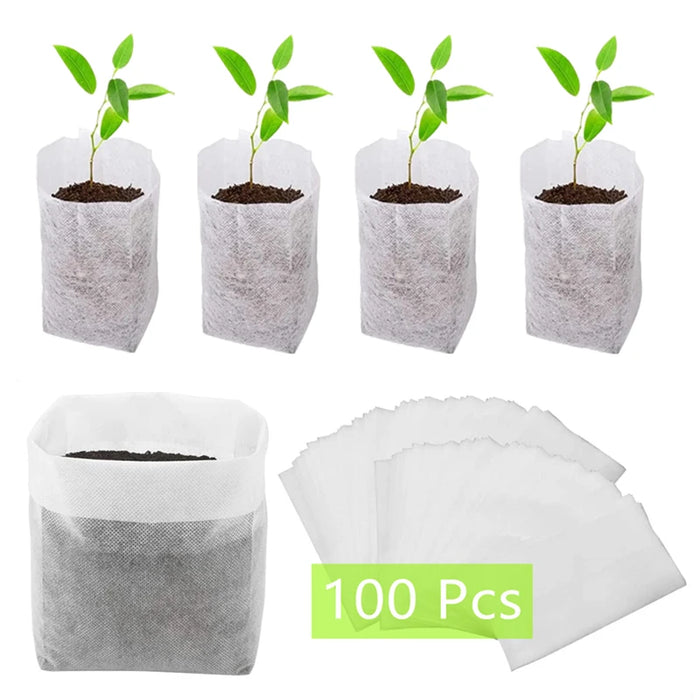 100Pcs Nursery Bags Biodegradable Non-Woven Plant Nursery Bags Fabric Seedling Pots Bags Plant Pouch Home Garden Supply