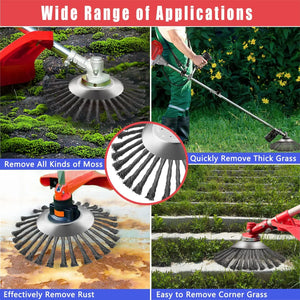 LUSQI 10'' Steel Wire Wheel Grass Trimmer Head Garden Weeding Brush Replacement For Home Gasoline Brushcutter Removal Rust&Moss