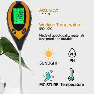 Digital 4 In 1 Soil PH Meter Soil Moisture Monitor Temperature Sunlight Tester for Gardening Plants Farming with Blacklight