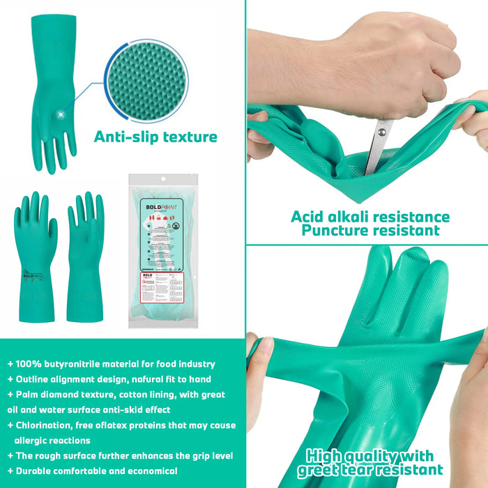 1 Pair 13'' Extra Thick Nitrile Gloves - Chemical, Acid Resistant, Long Sleeve for Gardening, Painting, Cleaning, Latex-Free.