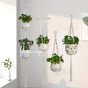 Handmade Macrame Plant Hanging Basket Garden Pots Holder Balcony Macrame Wall Hanging Decoration Knotted Lifting Rope Home Decor