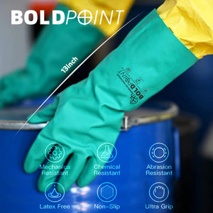 1 Pair 13'' Extra Thick Nitrile Gloves - Chemical, Acid Resistant, Long Sleeve for Gardening, Painting, Cleaning, Latex-Free.