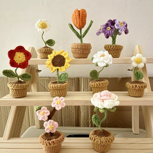 Artificial Tulips Little Flowers Potted Fake Plants Bonsai Hand Woven Crafts For Home Table Bedroom New Year's Party Decorations