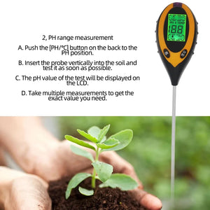 Digital 4 In 1 Soil PH Meter Soil Moisture Monitor Temperature Sunlight Tester for Gardening Plants Farming with Blacklight