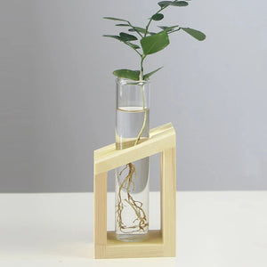 Fashion Desktop Test Tube Clear Glass Vase Nordic Wooden Vase Tray Holder Hydroponic Plant Home Garden Glass Container Decorat