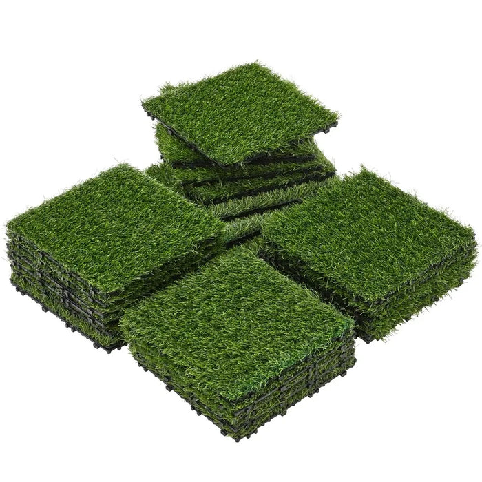 27PCS Artificial Grass Tile Flooring Decor, Green, 12" X 12"Interlocking Turf Tile Artificial Grass Decor