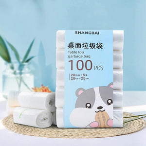 100Pcs ( 5Rolls ) Small Biodegradable Compostable Garbage Bag Household Desktop Mini Trash Bag