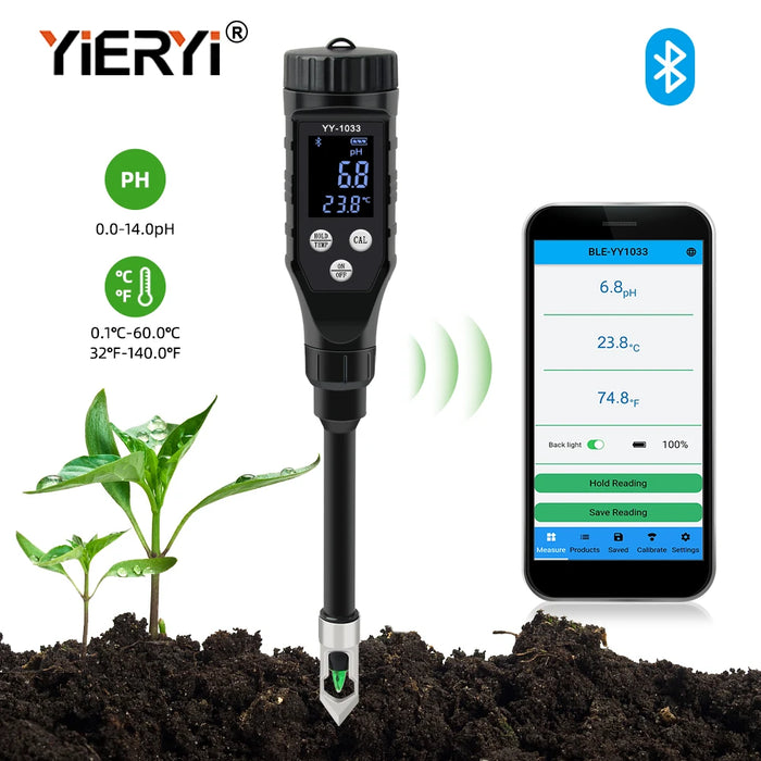 Yieryi Smart Bluetooth Soil PH TEMP Meter YY-1033 Garden Potted Plants Acidity Data Logger Monitor for Orchard Greening Farms