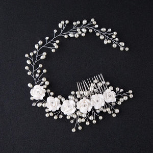 Bridal Wedding Crystal Bride Hair Accessories Pearl Flower Headband Handmade Hairband Beads Decoration Hair Comb For Women