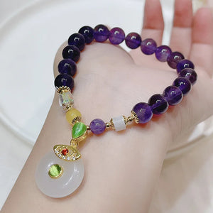 Natural Amethyst Bracelet Women's Zirconia Love Pendant Beads Vintage Strand Bracelets Sister Student Festival Jewelry Gift