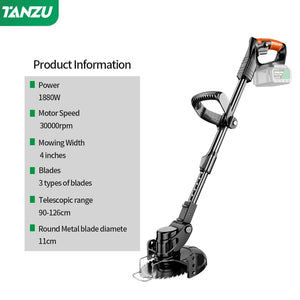 Electric Lawn Mower 21V Handheld 1880W Grass Cutting Wood Trimmer Length Adjustable With Battery Cordless Garden Power Pruning