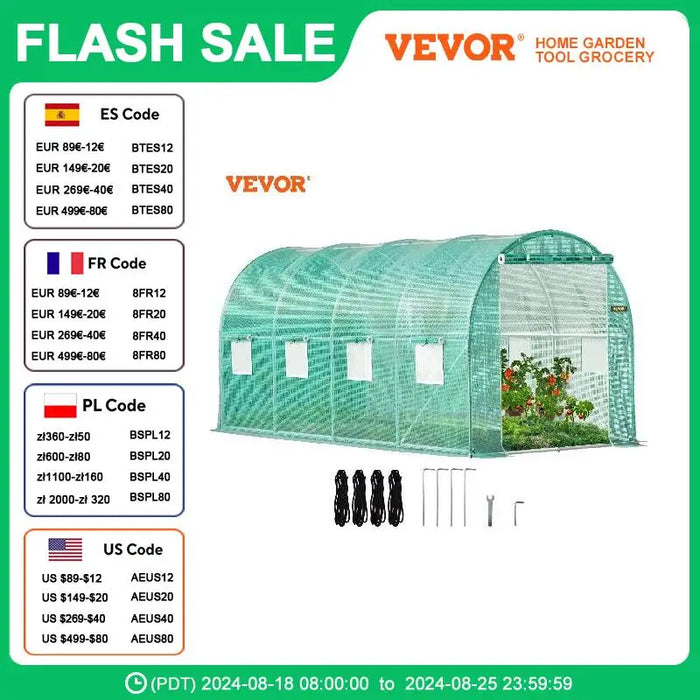 VEVOR Walk-in Tunnel Greenhouse Portable Green Plant Hot House with Galvanized Frame & Waterproof Cover Protect Gardening Plants